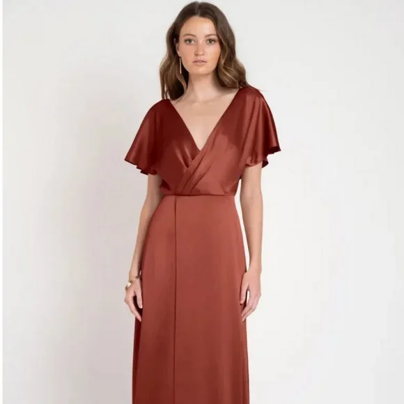 princess polly baby blue dress Wholesale Cowl Front Satin Bridesmaid Dress - Rust for your store main image 1